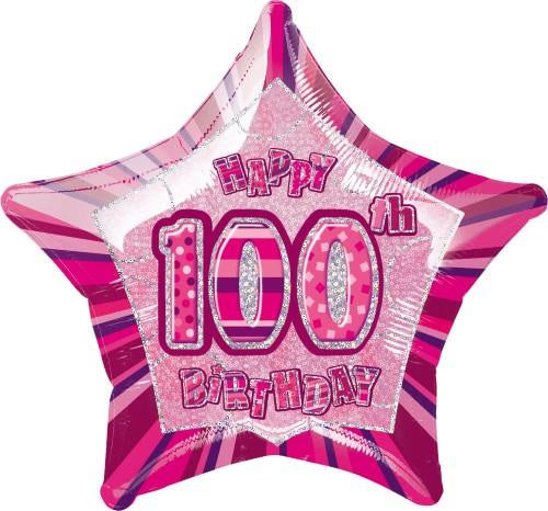 Glitz Pink 100th Birithday Star 50cm (20") Foil Balloon